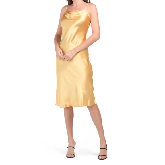 BEBE Gold Satin Dress - Picture 1 of 4